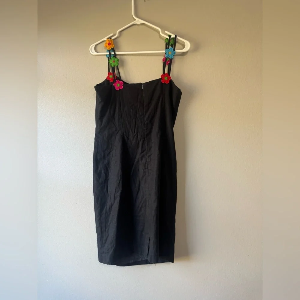 Vintage 90s floral strap Elegant Black Dress Colorful Straps cotton linen size10 - Picture 5 of 5